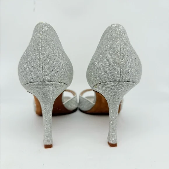 Manolo Blahnik Vintage Metallic Silver plaid Open toe D’orsay pumps EU 41.5